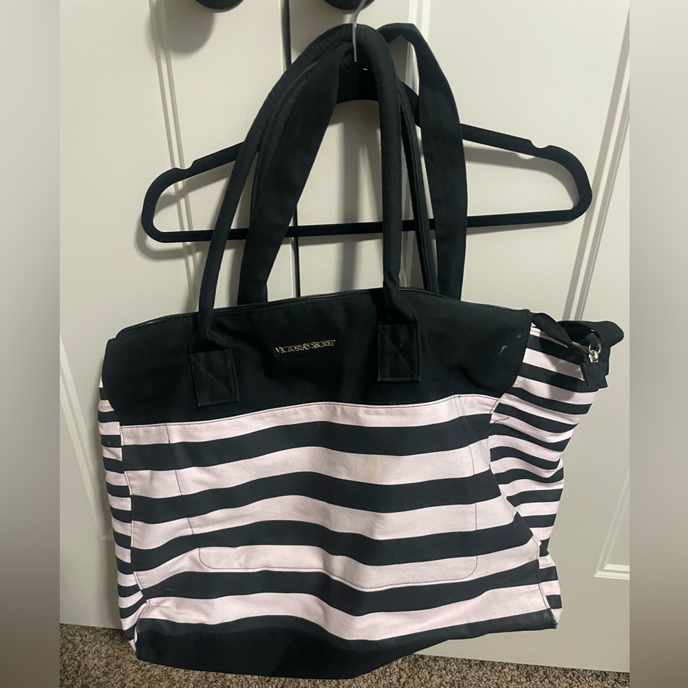 Victoria's Secret Black and Light Pink Striped Tote
